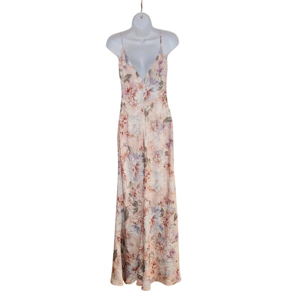 Jenny Yoo Collection Leticia Droop Neckline Satin Floral Print Maxi Dress Sz 2 - Picture 2 of 5